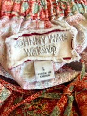 Johnny Was Workshop 100% Linen Boho Floral Shorts Tassel Tie Size Large